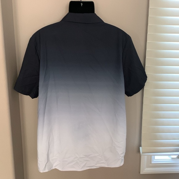 Large Gradient Black and White Men's Casual dress Shirt short sleeve - Picture 2 of 2
